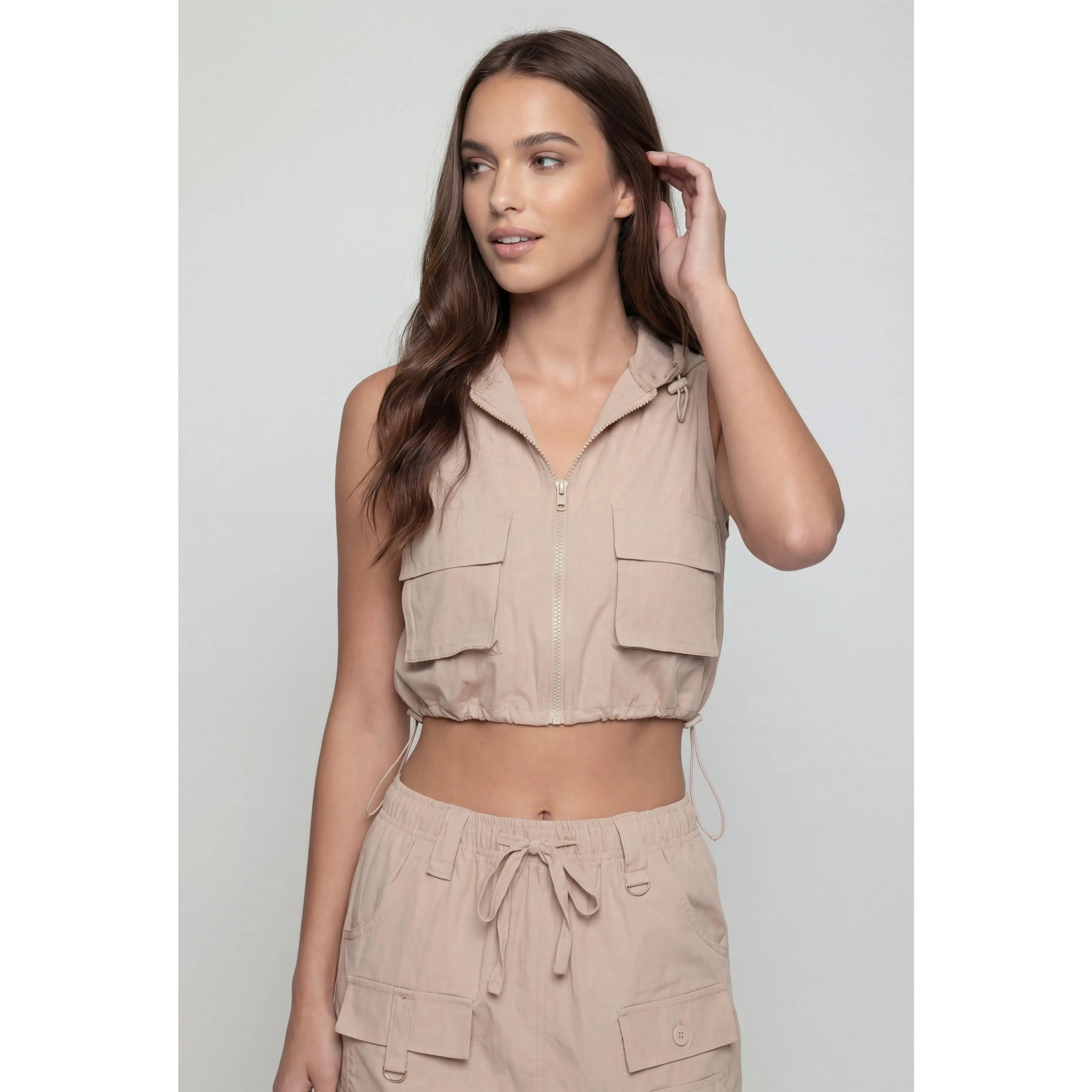 Toggle Crop Hooded Windbreaker Vest