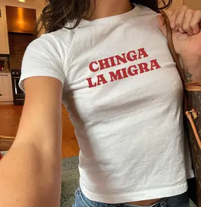 Chinga La Migra y2k Baby tee, Women'a Protest Crop top, No Human Is Illegal, Latino Tee, Social Justice Shirt, Immigrant Human Rights Tee
