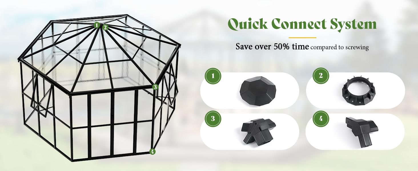 【Ships in 3 Boxes】Amerlife 12x10x8 FT Hexagonal Greenhouse with Quick-Connect Fittings, Greenhouse for Outdoors Garden Backyard with 2 Vents, Walk-in Aluminum Greenhouse- Ships in 3 Boxes