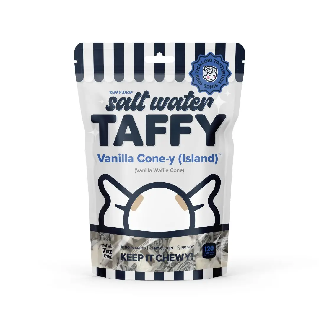 Taffy Shop, Vanilla Cone-y Island Salt Water Taffy - Gourmet Vanilla Waffle Cone Soft & Chewy Candy