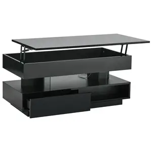 Donext 39.3" Foldable Lift Top Coffee Table with 2 Storage Drawers & Adjustable LED Lights Modern Multifunctional for Living Room Bedroom Office