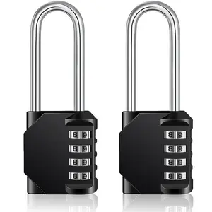 LMMAKE 2pcs Black Long Shackle Customizable 4-Digit Combination Padlock, 4.09in L x 1.69in W x 0.55in H, 2.20in Shackle Height, Weatherproof Lock for Cabinets, Garage Doors, Garden Sheds, Trailers
