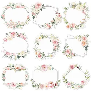 90 Pcs Cutout Name Tags Water Bottle Labels Daycare Labels Self Adhesive Name Stickers Gift Tags for Classroom Home Desk Bulletin Board Decoration Party Favor 10 Sheets (Floral)
