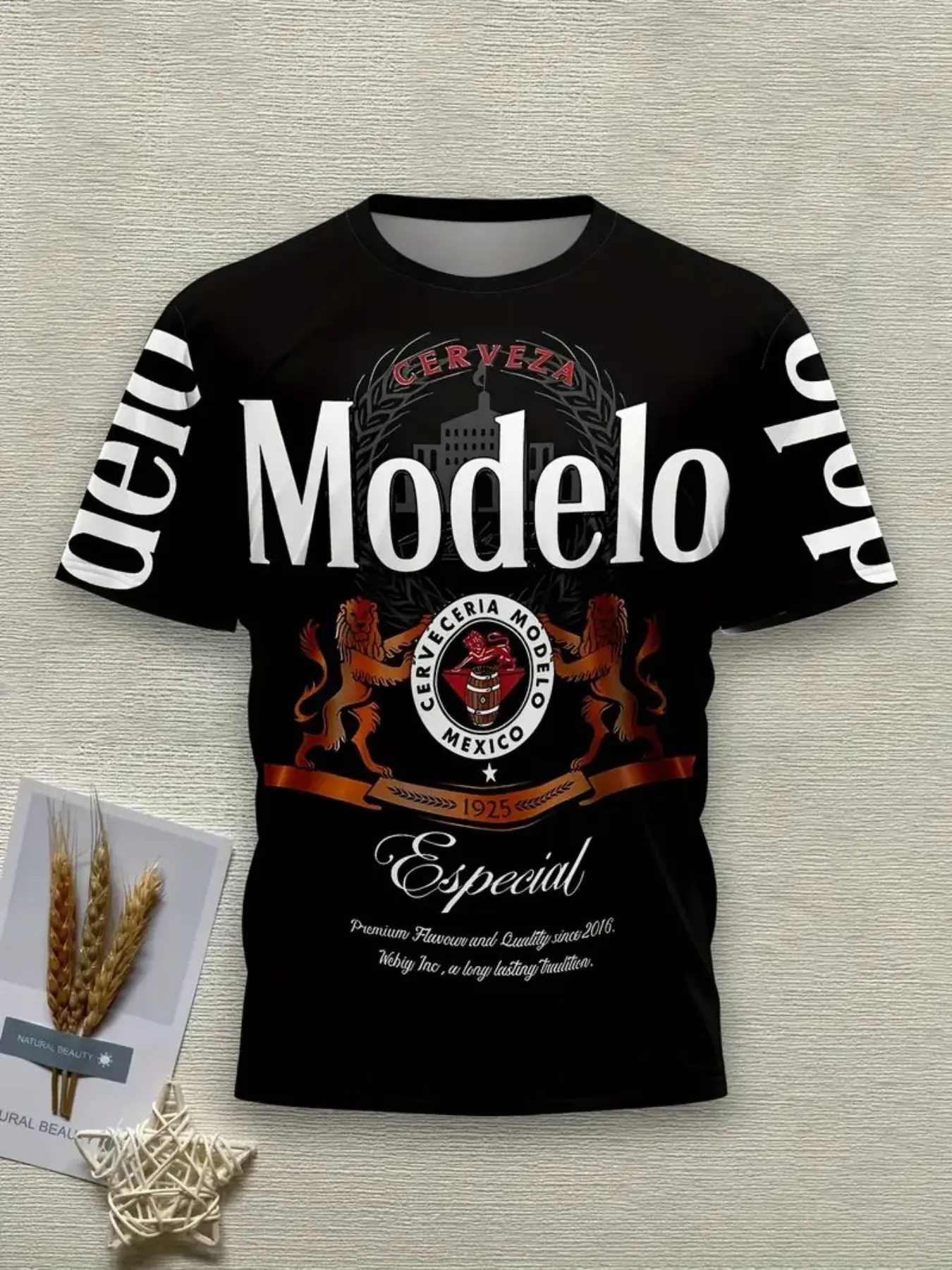 Men's Vintage Beer Label Graphic Fitted Knit Fabric Print T-Shirt, Casual Short Sleeve Tee, Streetwear, Essential for Beer Lovers