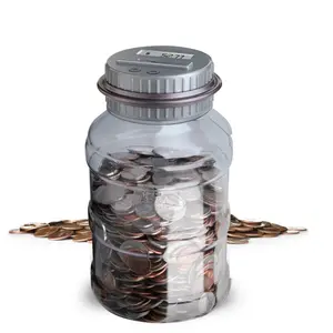 Digital Coin Jar with LCD Screen, Keeps Track Of Balance, Twist Off Lid, US Currency, Battery Operated, 1-pieces, Grey Decor Piggy Transparent Tin, Smart Coin Piggy Banks, savings jar, Digital Coin Counter, Coin Sorter Machine Ornaments,Children