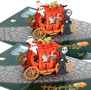 2 Pieces Halloween Pop Up Card Pumpkin Truck Card 3D Halloween Greeting Cards Trick or Treat Card with Envelope for Kids Happy Holiday Presents (Pumpkin Car)