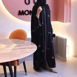 2025 new abaya black dark buckle elegant dress for women, long dress with headscarf, long robe with bow embroidery Formal Modest Modern
