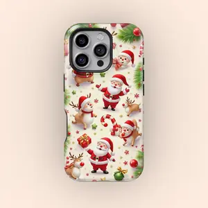 [SALE OFF]Vintage Christmas Collage Case | Fun Santa & Reindeer Cover for iPhone 17/16/15/14/13/12/11 Pro Max, Samsung S25/S24/S23.iphone 17 pro case. fundas persoonalizadas puffer case.Plated Clear iPhone Protective Case