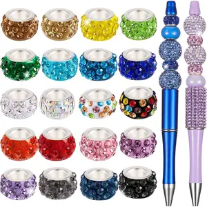 120 Pcs Rhinestone Spacer Beads for Beadable Pens, 11mm Large Hole Crystal Beads for DIY Beaded Pens, Pen Making Supplies, Keychains, Bracelets Crafts, Beading Making, DIY Craft Embellishments