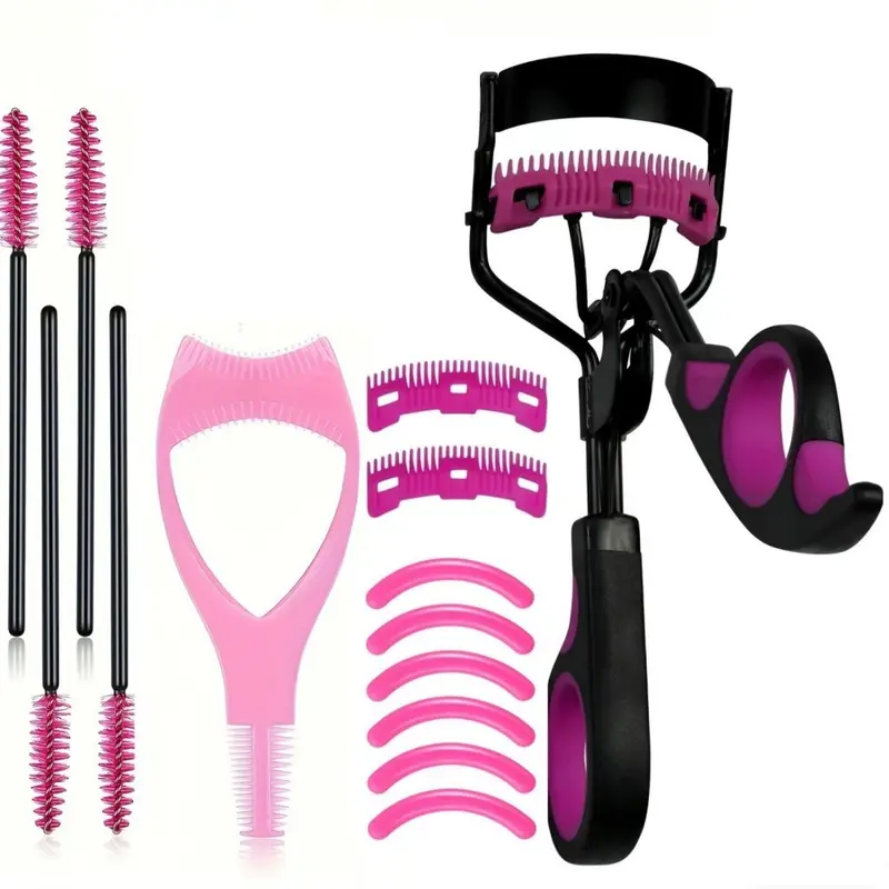 14pcs/15pcs Eyelash Curler Set with Comb, Perfect Makeup Tool, Excellent Curling Effect, Curling Lashes, Portable, Includes Lash Separating Brush, 4 Brushes, 3-In-1 Card, 2 Combs, 6 Adhesives