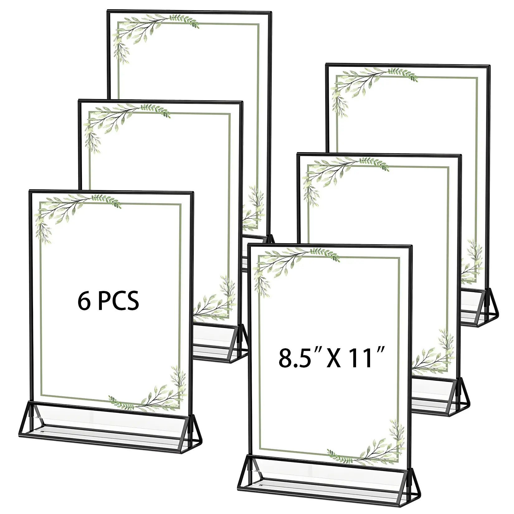 6 Pack 8.5x11 in Acrylic Sign Holder, Double-Sided Clear Picture Frame Table Number Holders for Flyers, Weddings, Home, Offices, Party Menu Stand - ﻿Easy Assembly