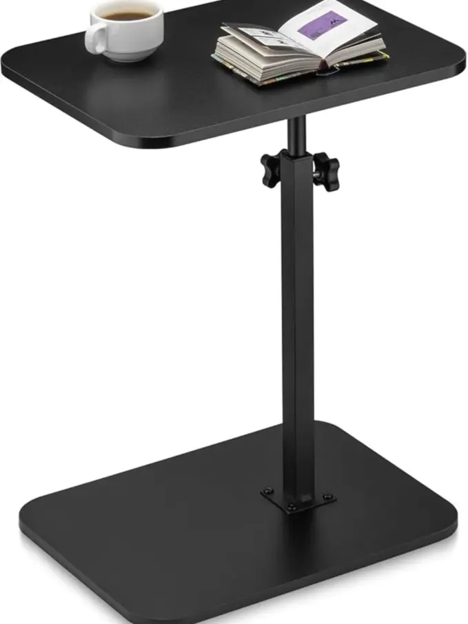 Adjustable Overbed Table with Wheels, Rolling Bedside Laptop Desk for Bed, Couch and Wheelchair, Portable Medical Cart and Standing Desk with Secure Height Adjustment, Woodgrain Top, Smooth Rolling Design for Home, Hospital and Everyday Comfort