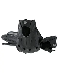 LIBO Genuine Leather Driving Gloves for Men Women, Unlined Full Finger Motorcycle Gloves, Button Closure (Non Touchscreen)