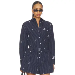 Lacoste Oversize Fit Jacquard Shirt in Navy Blue & White