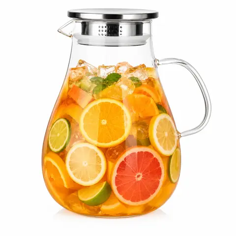 YUNCANG Round Classic Borosilicate Glass Pitcher - 88 FL OZ/2.5L BPA-Free Cold Water Lemonade Pitcher with Lid, Handle, for Breweries, Kitchens, Bars