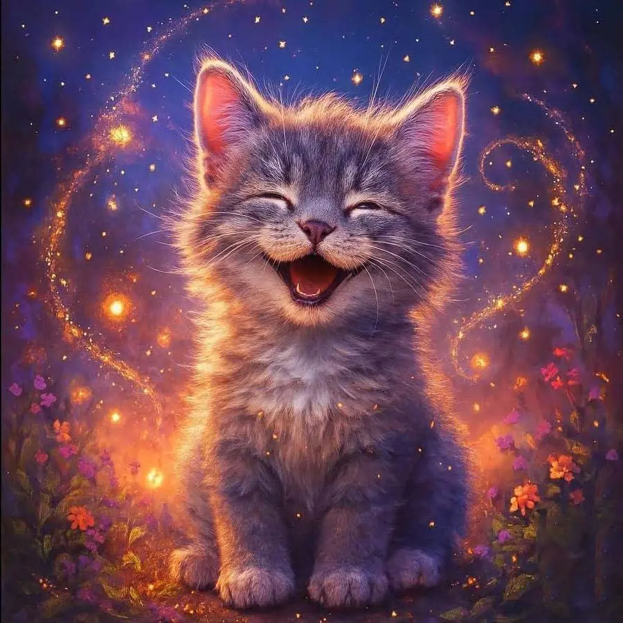 5D DIY Full Drill Round Diamond Painting - Diamond Painting Kits - Diamond Art Painting Kit Smiling Cat Mosaic, Canvas - DIY Decorative Painting, Home Wall Decor, Suitable for Halloween and Christmas, Birthday and Anniversary Gifts