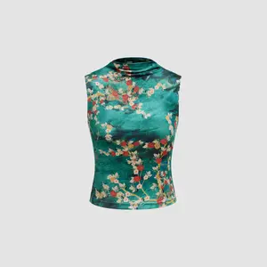 Cider [size 2-10] Velvet Stand Collar Floral Tank Top