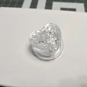 Appalachian Artisans Magnetic Collapsible Grip/Stand for Kindle, iPad, iPhone, Galaxy, Smartphones, Opal/Silver Glitter Heart