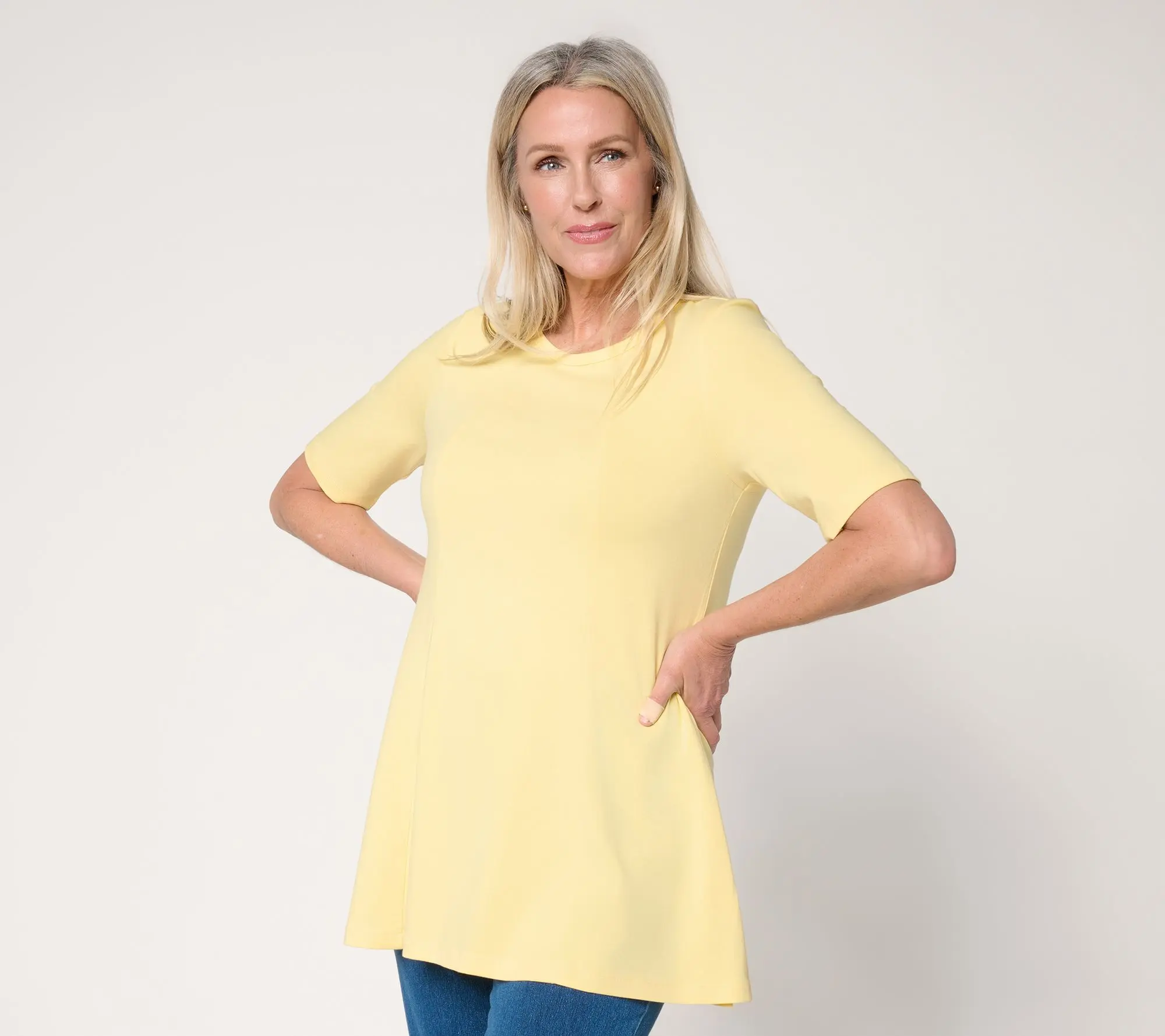 Denim & Co. Essentials Petite Favorite Jersey Swing Tunics