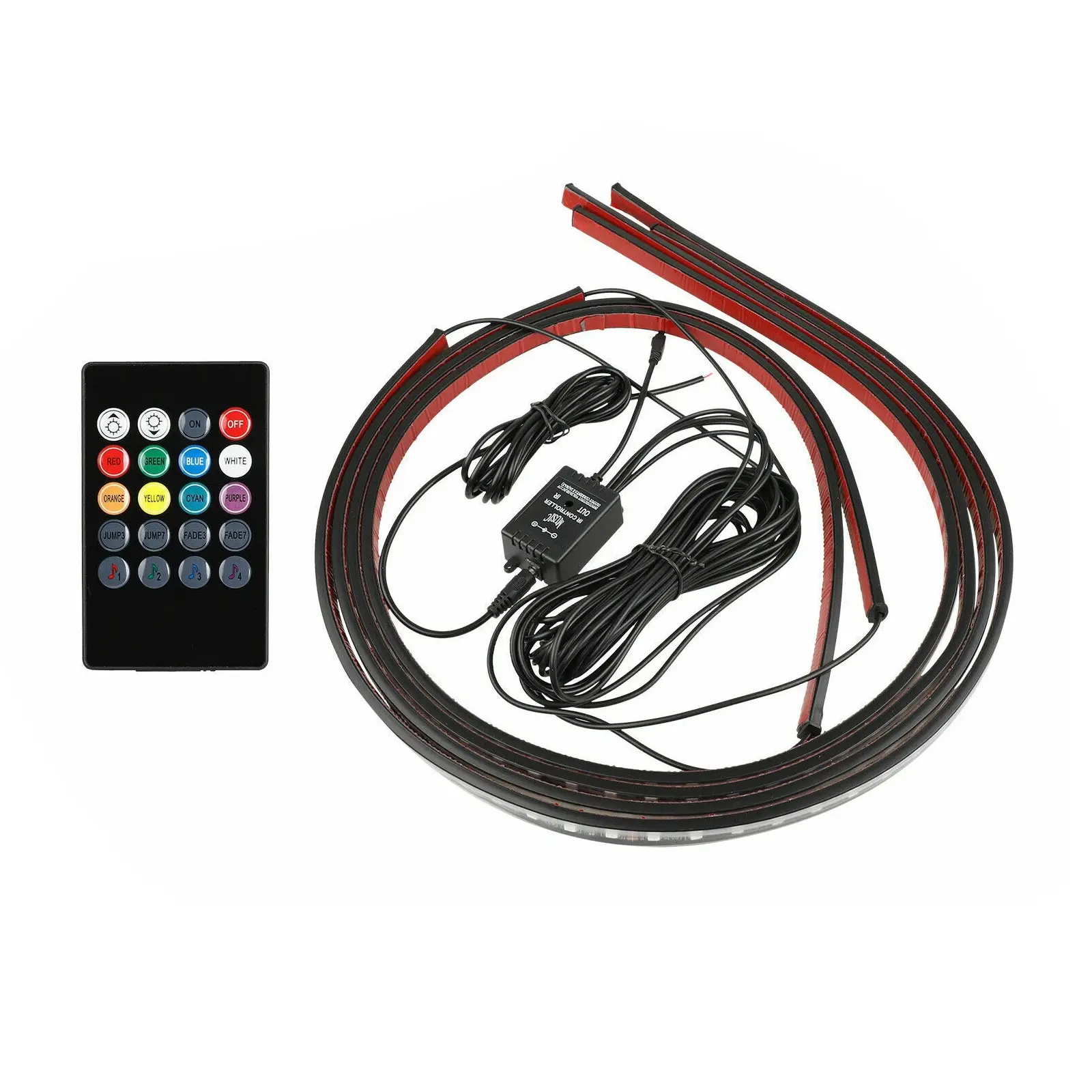 4 PCS RGB 48-LED Neon Glow Strip Light Kit - 10V-15V Color Changing Car Atmosphere Lamp, Under-Car Tube Underglow Underbody System for Festive Decorations, Multiple Party Uses