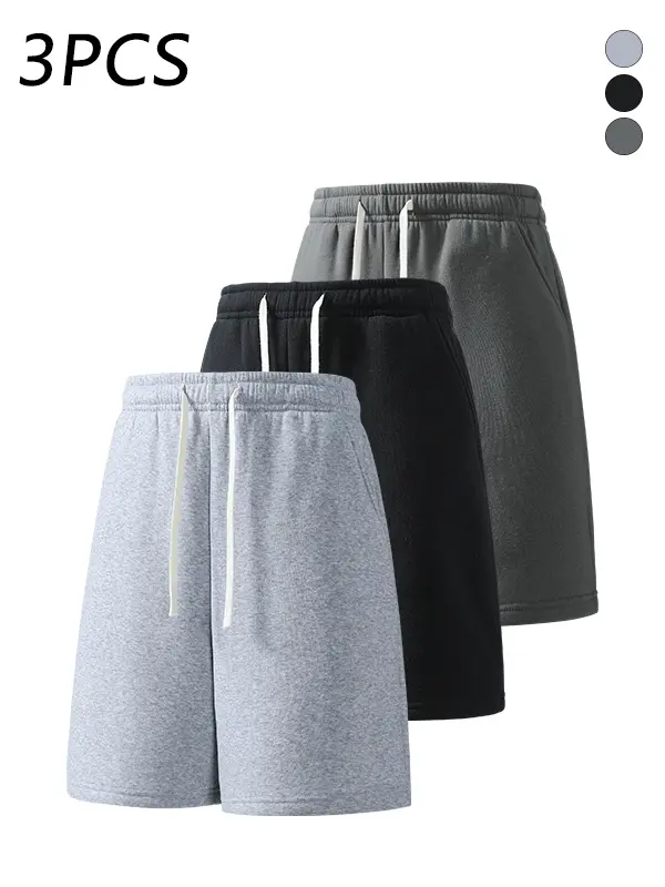 3-pack men’s summer casual athletic shorts, elastic waistband, loose straight fit, comfortable breathable fabric