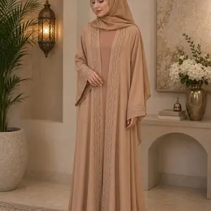 #56 Dubai luxury 2-piece open abaya with inside dress and matching hijab