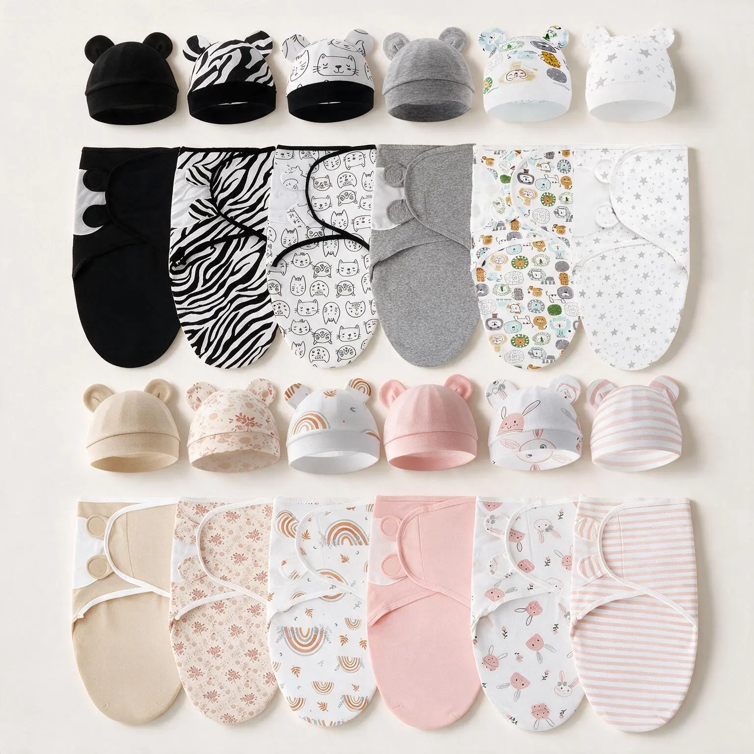 3-Pack Newborn Swaddle Blankets with Cute Animal Ear Hats, Soft Baby Swaddles for 0–3 Months Boys & Girls, Anti-Startle Design, Ideal Newborn Gift Set