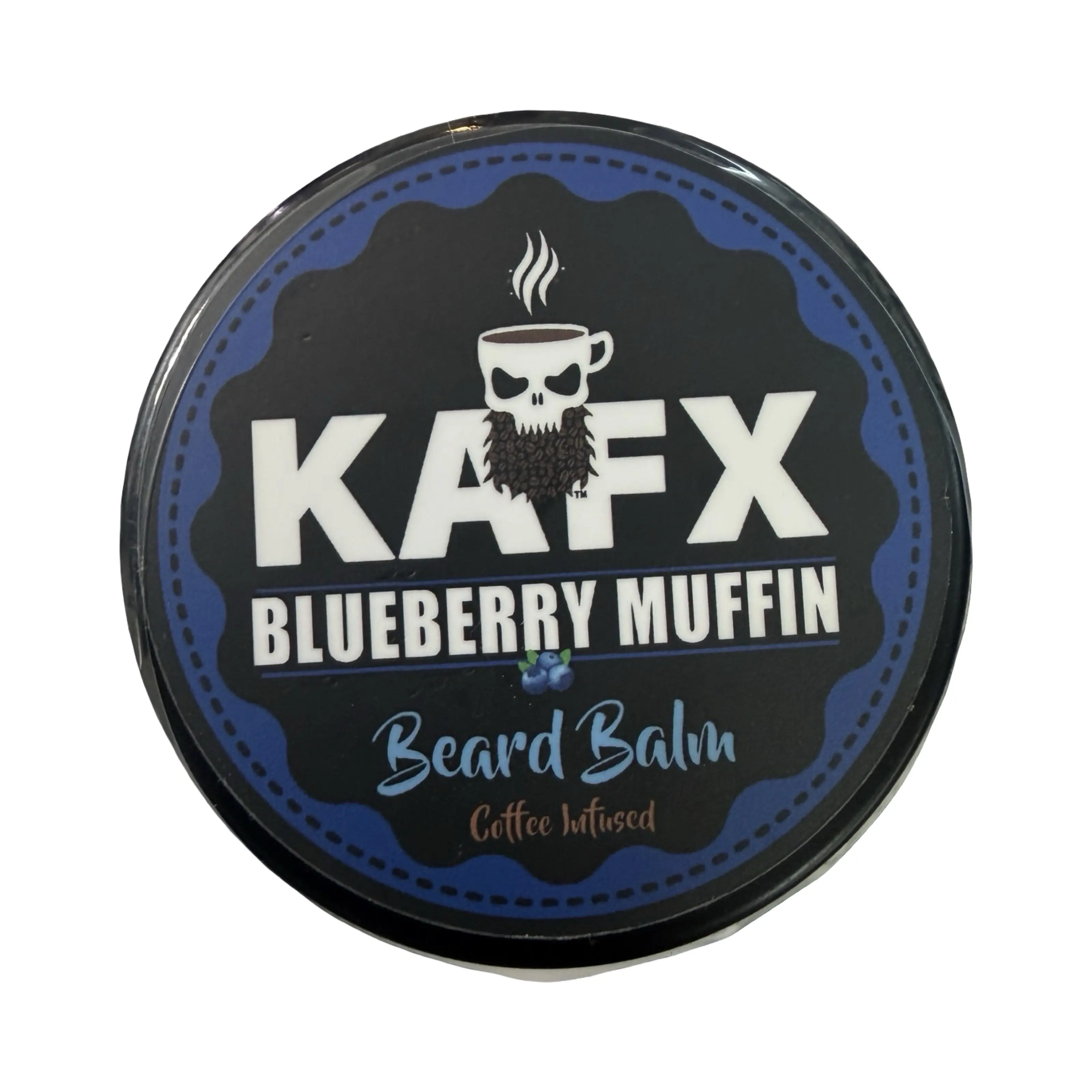 KAFX Body Blueberry Muffin Coffee Infused Beard Balm Softens Beard Hydrates Skin Provides Hold Coconut Cocoa 2oz Metal Tin