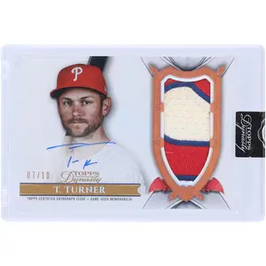 Trea Turner Philadelphia Phillies Autographed 2024 Topps Dynasty 3 Color Game Used Relic #DAP-TT2 #7/10 Card - Fanatics Authentic Certified