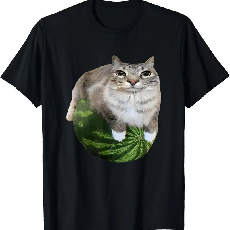 100% Cotton Watermelon Cat Silly Cat Meme T-Shirt