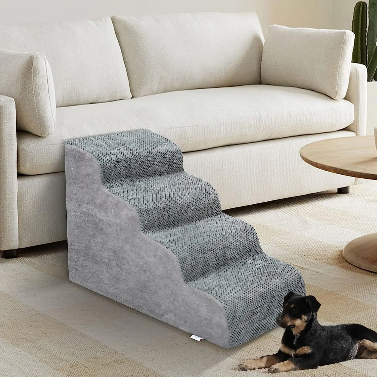 Dog Stairs, Romrol Dog Steps Ramp For High Bed And Couch, Dog Ramp With Durable Non-Slip Waterproof Fabric Cover, Pet Stairs For Small Dogs And Cats Or Pets Joints, 4-Tiers