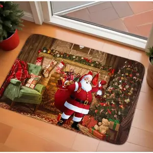 Merry Christmas Santa Claus Printed Doormat Christmas Holiday Decoration for Entrance Bedroom Kitchen Christmas Doormat