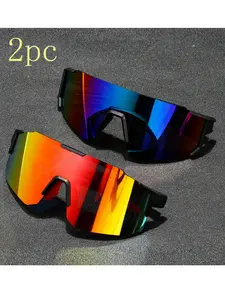 Men's Plastic Sport Cycling Wrap Glasses Y2K Fashion, Daily Wear, Photography, Shopping, Riding, Skiing, Bike Glasses, 2pcs