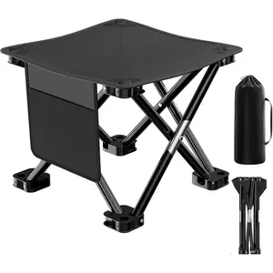 13 Inch Portable Folding Stool.Lightweight Stool Ideal for Adult Fishing Outdoor Walking Beach Picnics (Black)