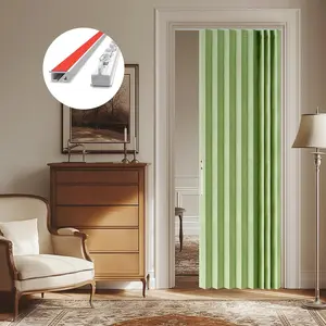 Blackout Accordion Doors for Closet  Door Curtain Invisible Folding Door for Bedroom Living Room Doorway Curtain Sets Included Tracks (1Panel, 43W x 79 L, Green)