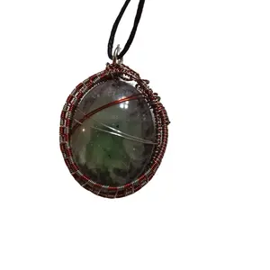 Green and Black Oval Wire Wrapped Pendant