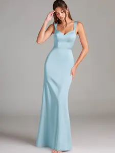 Azazie Denice Sheath V-Neck Pleated Bridesmaid Wedding Guest Formal Satin Dress