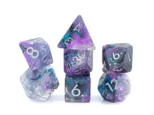 Galactic Vapor Resin DnD Dice Set, 7-Piece Glitter RPG Dice with Nebular Blue-Purple Hue & Sparkling Stars for Tabletop Gaming