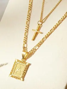 Vintage Luxury Geometric 26 Letters Square Charm Cross Pendant Necklace Set, Elegant Jewelry for All Seasons, Perfect Gift for Christmas & New Year & Anniversaries &  Valentine's Day & Mother's Day