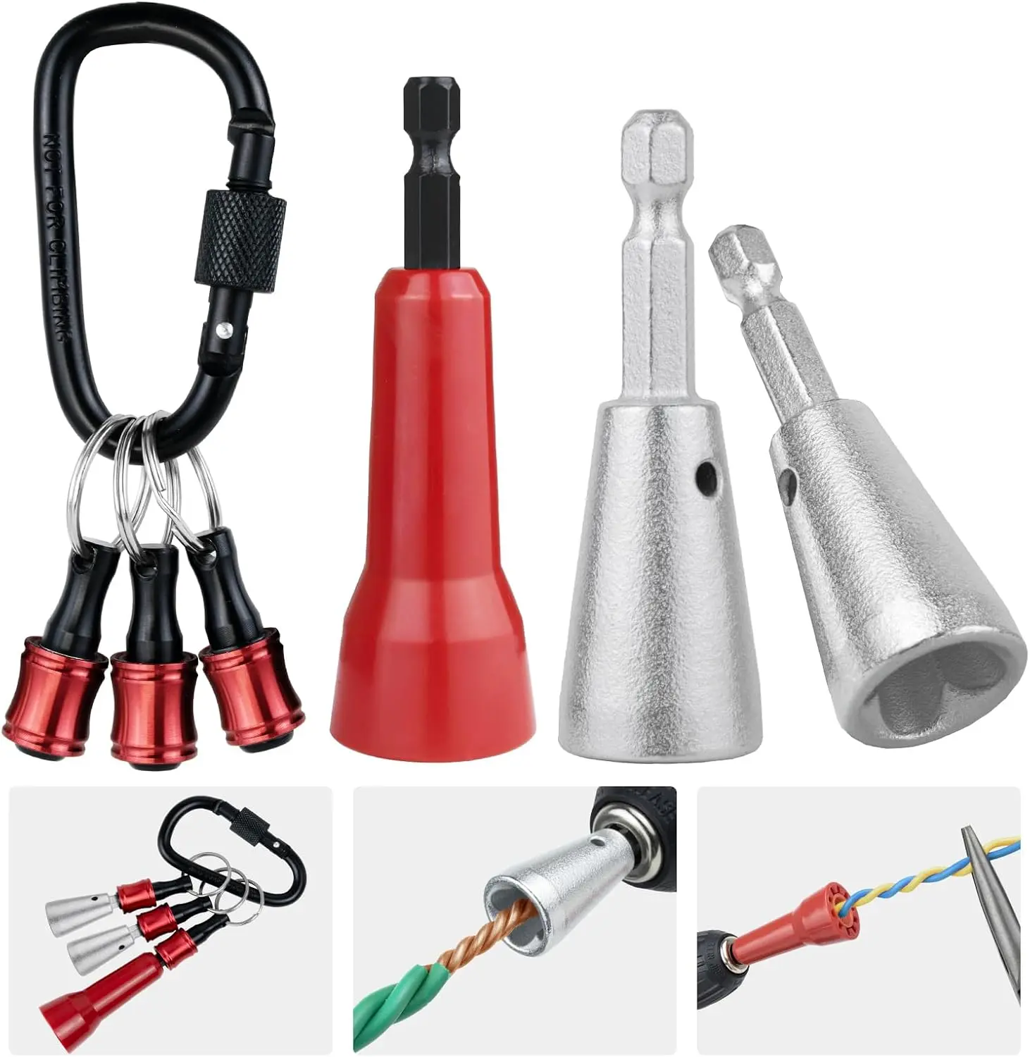 6PCS Wire Twister Tool for Drill with Bit Holder Keychain, Wire Nut Twister for Drill with 1/4" Hex Shank – Professional Electrician Tools for 9–22 AWG Wire Connector Twisting