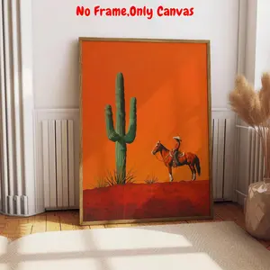 Vintage Cowboy & Cactus Pattern Unframed Painting, 1 Count Western Style Wall Art, Wall Decor for Home Living Room Bedroom Office, Ornaments, Unframed Art Print
