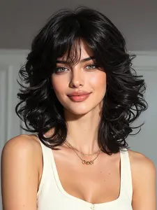 Fashion New Natural 12 Inch Vintage Curly Synthetic Hair Wig, Daily Wear, Suitable for Any Occasion, Bob Wigs with Bangs, All Seasons, Convenient Wigs