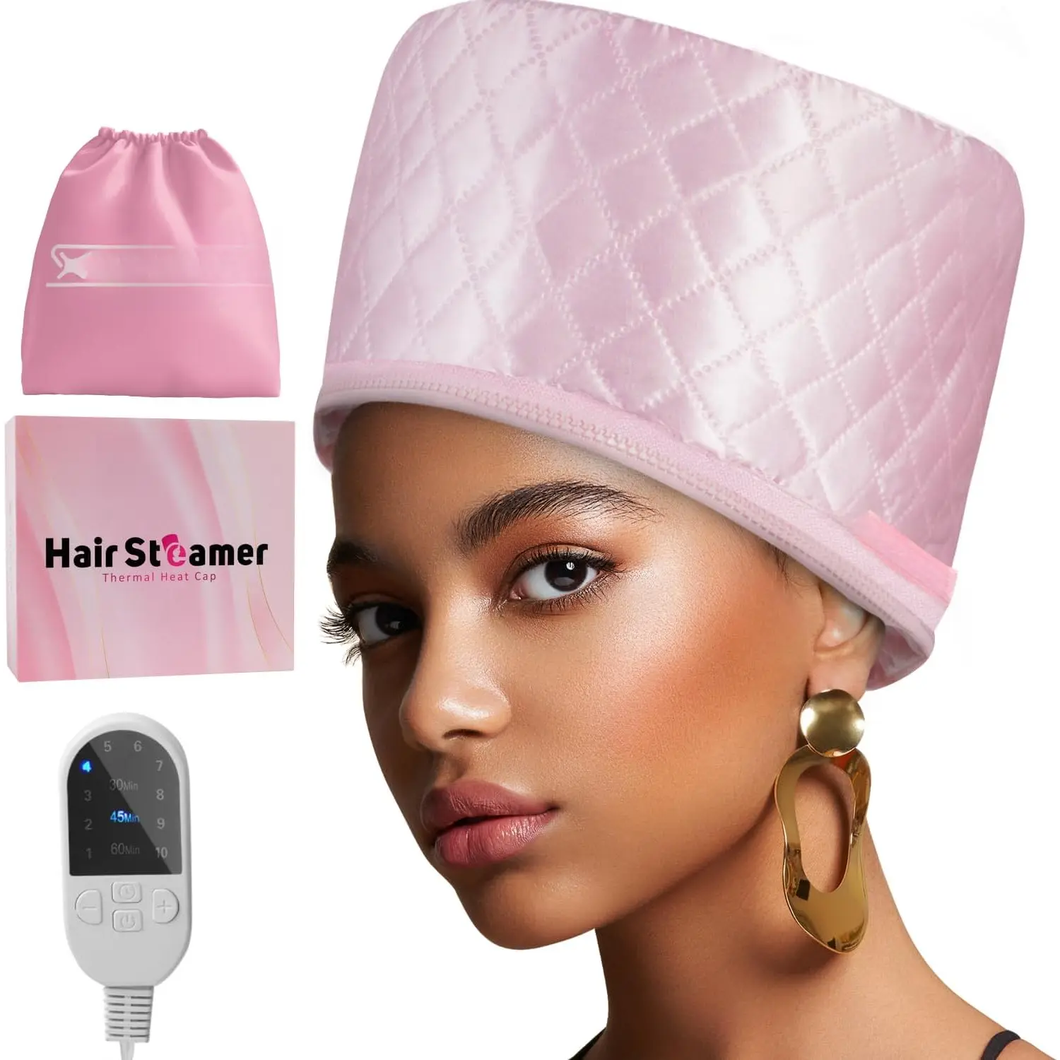 Thermal Steamer Cap for  Deep Conditioning With 10-level Heat for  Black Hair