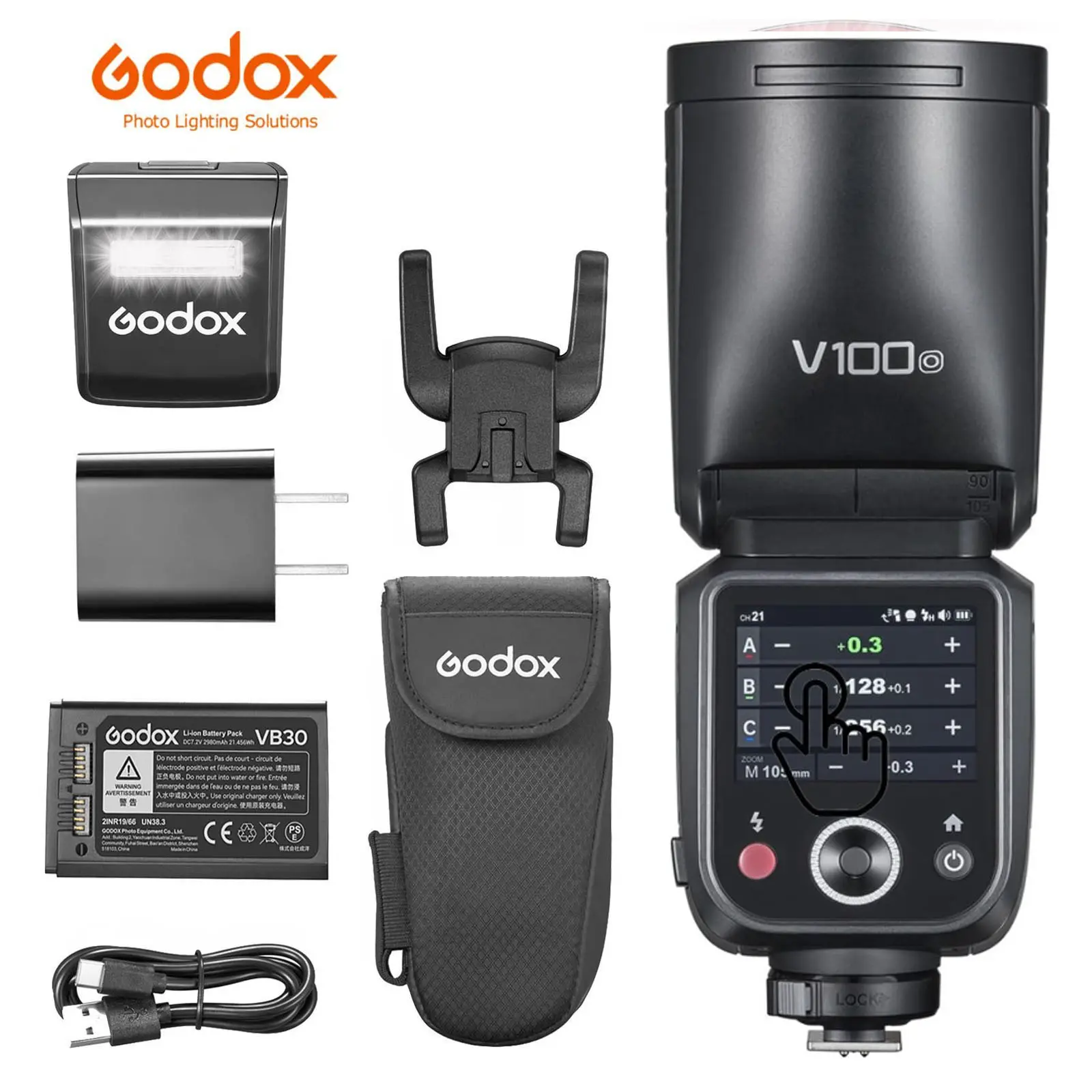 Godox V100-O v100 O 100W Round Head Flash for Olympus & Panasonic Cameras, TTL/HSS 1/8000s Speedlite, 2.4G Wireless Touchscreen On-Camera Flash, 400 Full Power Flashes 1.7s Recycle (USA Version)