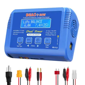 LiPo Battery Charger RC Balance Fast Battery Charger Discharger 80W 6A Smart Digital Battery Pack Charger for 1S-6S LiPo Life Li-ion 1-15S NiCD NiMH PB Smart Batteries RC Car (Blue)