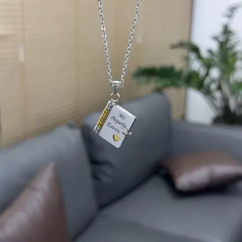 Glossy Book Design Charm Chain Necklace - 50cm Metal Coating Decorative Accessory Necklace for Daughter, Gift-Ready Packaging Fashion Jewelry, Birthday Gift for Special Occasions