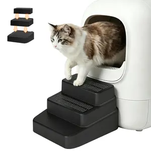 Cat Ramp, Adjustable 3 Steps Litter Box Ramp, Detachable Litter Trapper, Non-Slip Cat Litter Stair for Small & Elderly Cats, Detachable & Non-Slip Cat Stair for Boxes Small Elderly Cats, Easy to Clean Cat Litter Stair Catcher