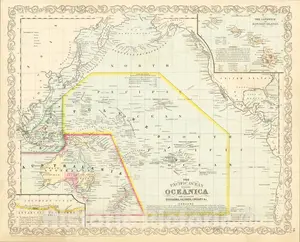 Pacific Ocean and Oceania - Regional Map, 1857 | Historical Map Print