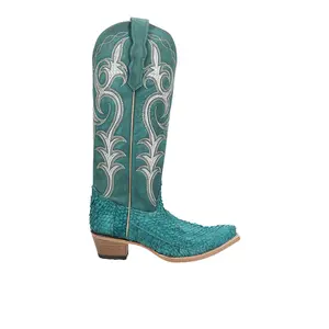 Circle G Womens Fish Embroidered Snip Toe Pull On  Casual Boots Knee High Low Heel 1-2" - Blue
