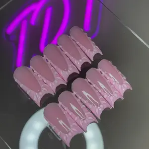 TDIDTHATNAILS-Medium Pink French Tip Acrylic Press Ons with Pink Base - Handmade and Stylish